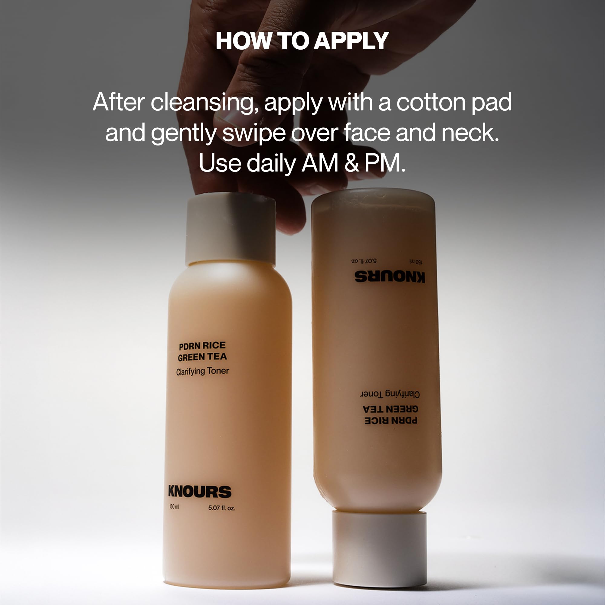 Knours PDRN Rice & Green Tea Toner pore-refine action visible on skin surface.