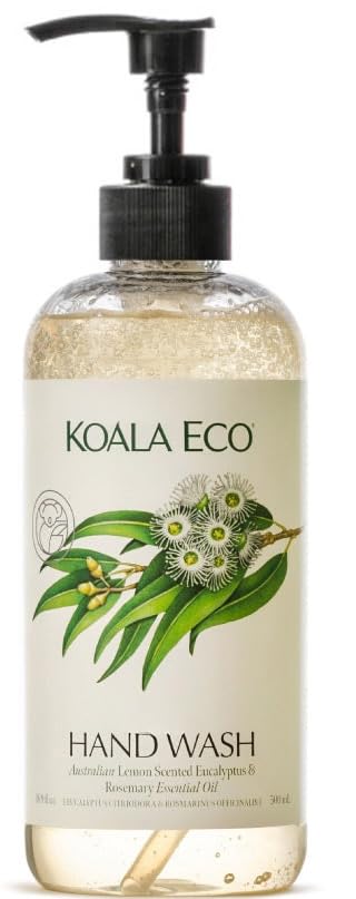 Koala Eco Hand Wash bottle with lemon-scented eucalyptus cleanses hands gently and refreshes.