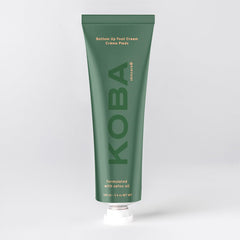 Close-up of KOBA foot cream texture shows smooth, non-sticky finish