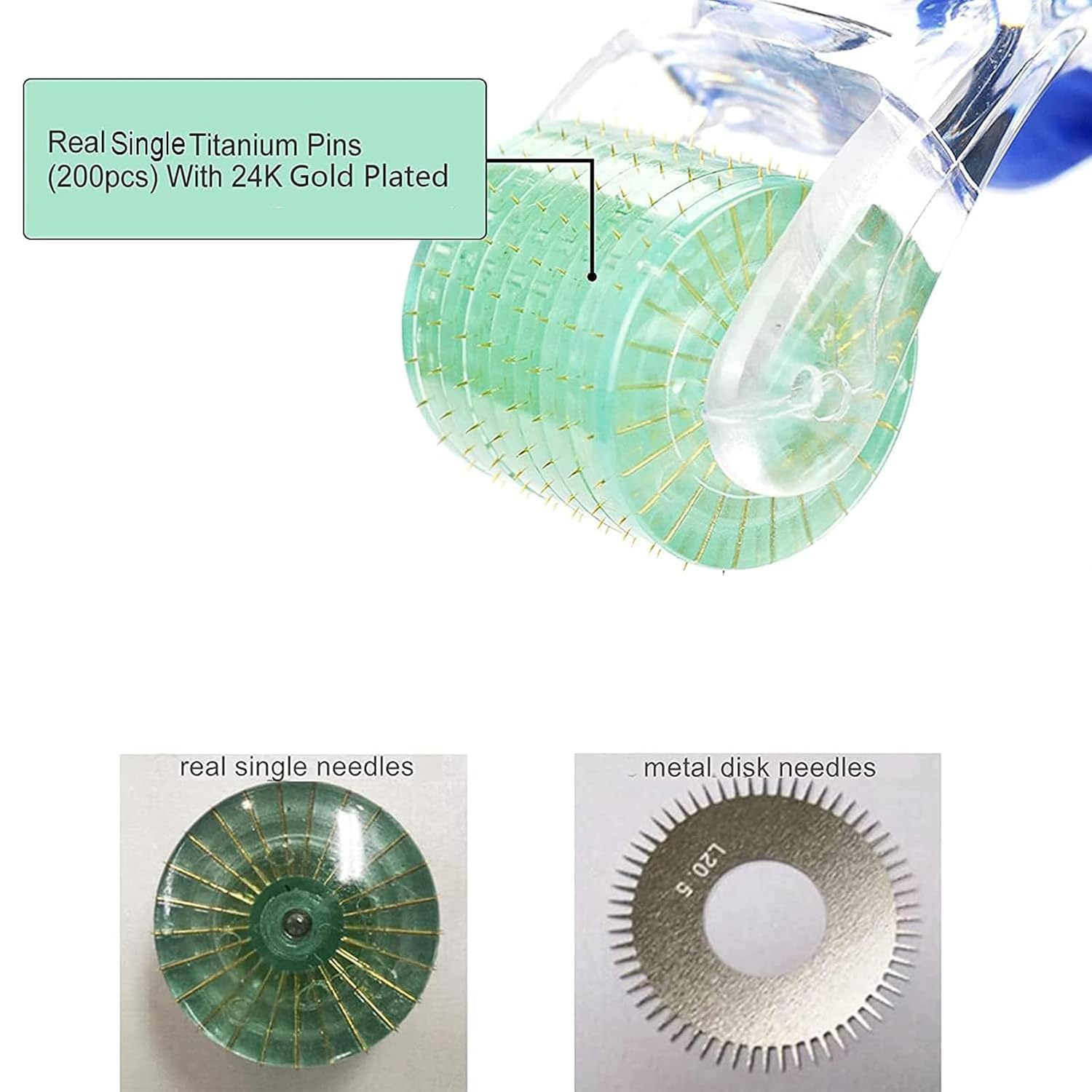Koi Beauty microneedle roller demonstrates durable, rust-resistant titanium pins.