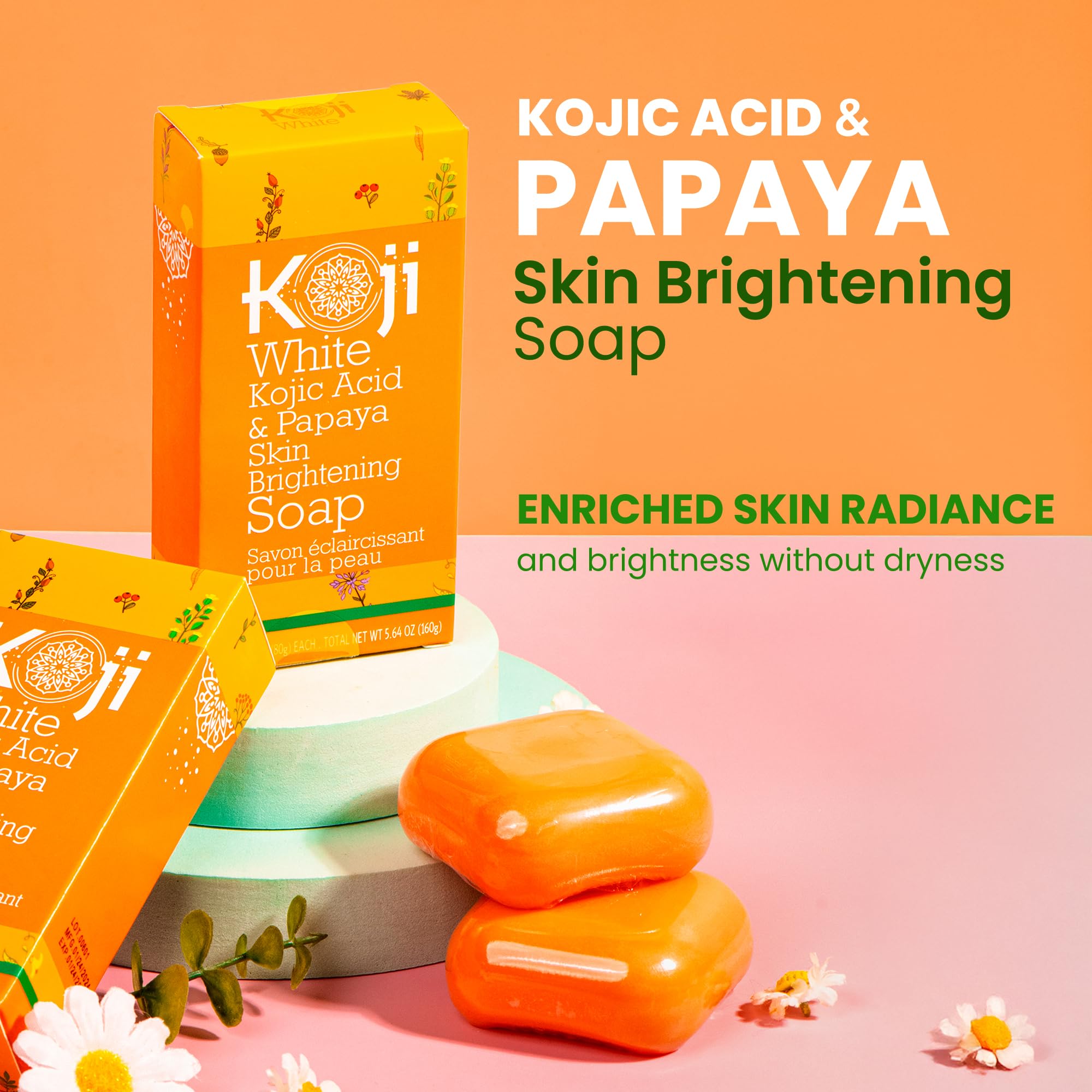Koji White packaging closeup highlighting papaya and kojic formula.