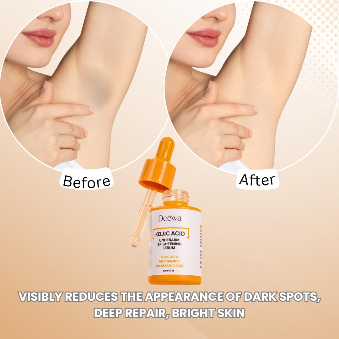 Kojic Underarm Brightening Serum dispensing drops showing precise usage
