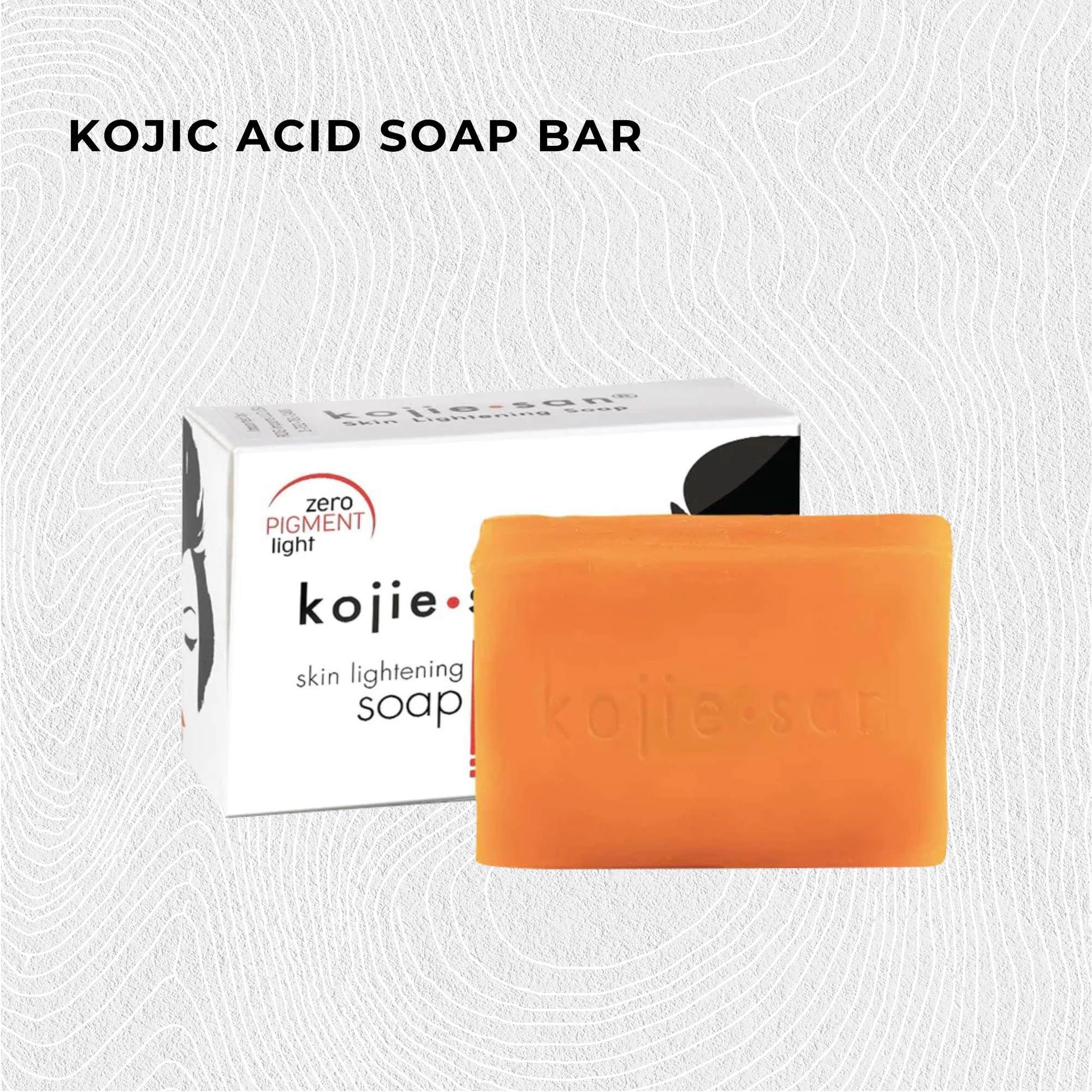 Kojie San packaging highlights kojic acid and coconut oil for daily skincare.
