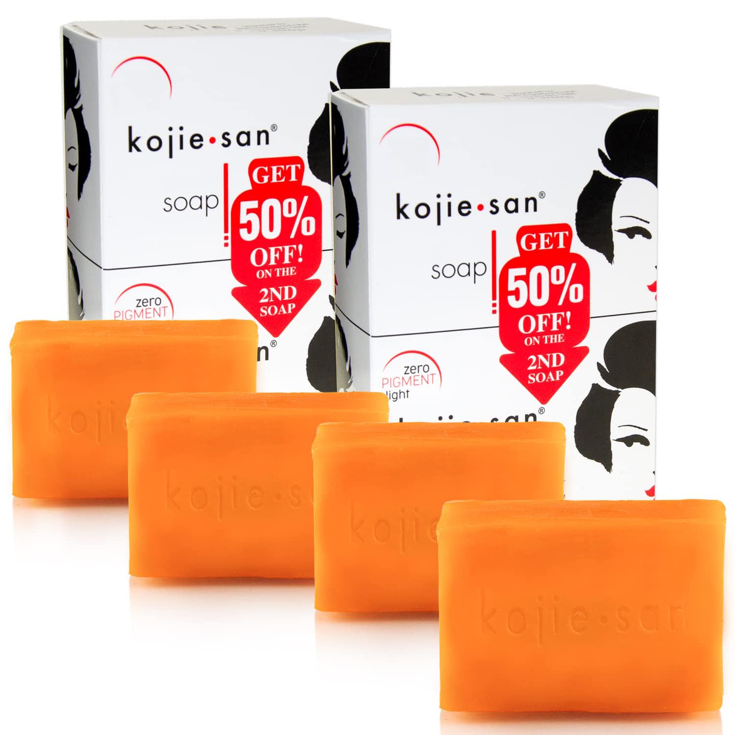 Kojie San original soap bar packaging shows four bars for a complete routine.