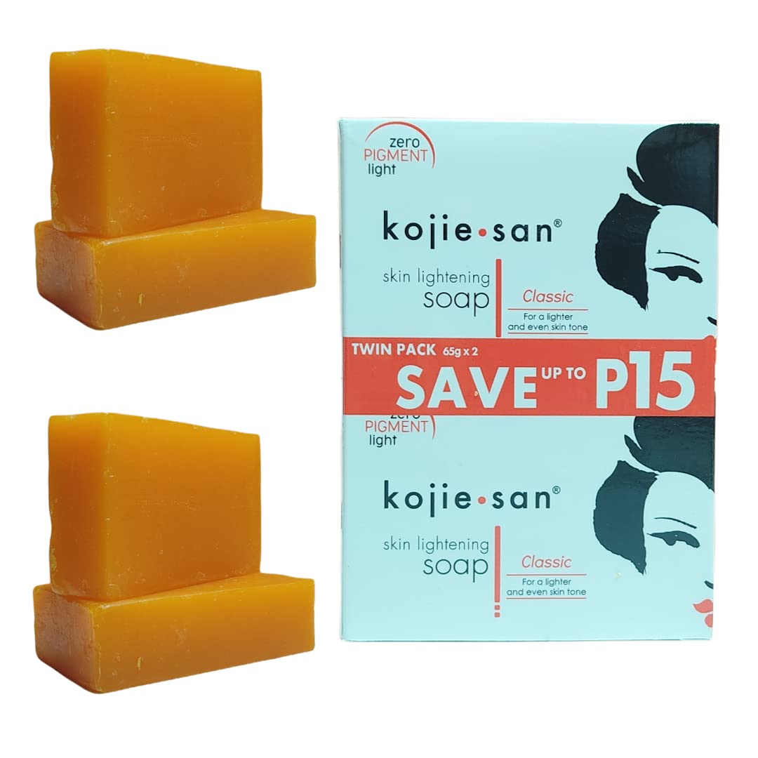 Kojie San Original Soap bottle closeup highlighting kojic acid for brightening potential.