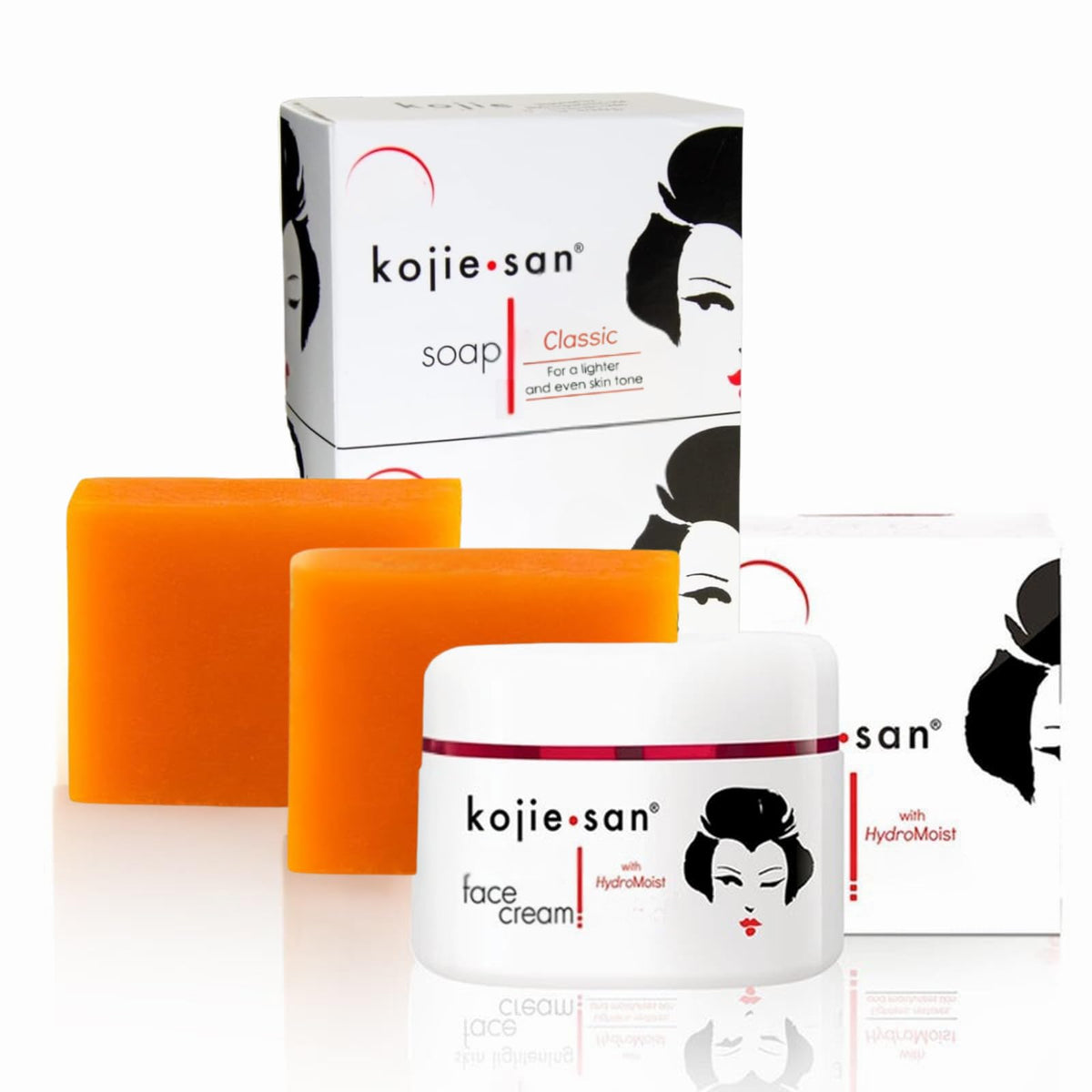 Kojie San skin and body soap set with two bars for daily cleansing and glow.