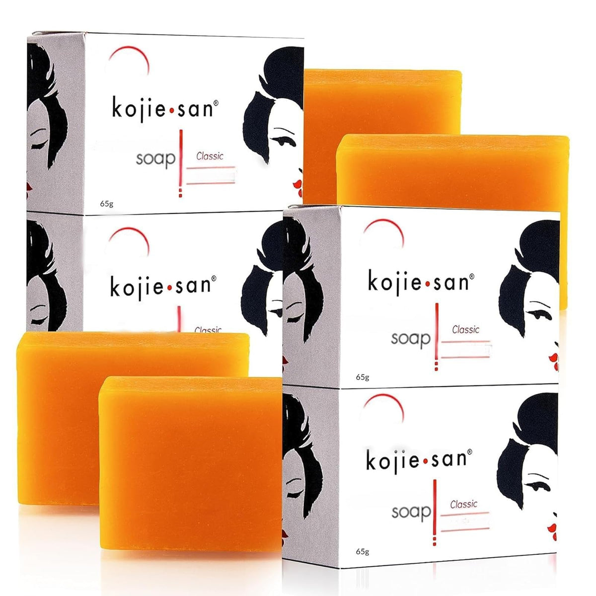 Kojie San four-bar bundle on display for daily cleansing.