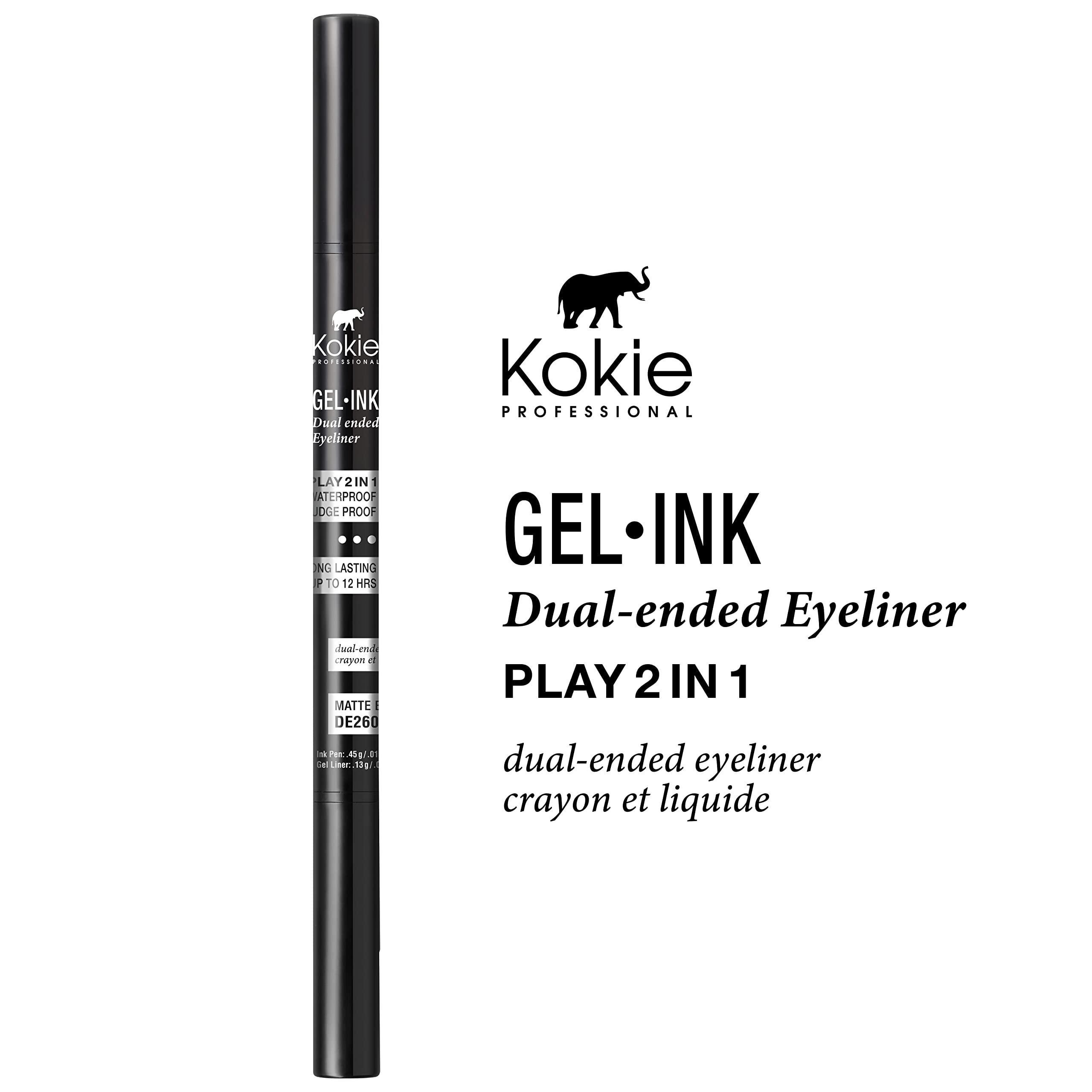 Kokie Gel Ink Dual Ended Eyeliner dual tips close-up for precise line control