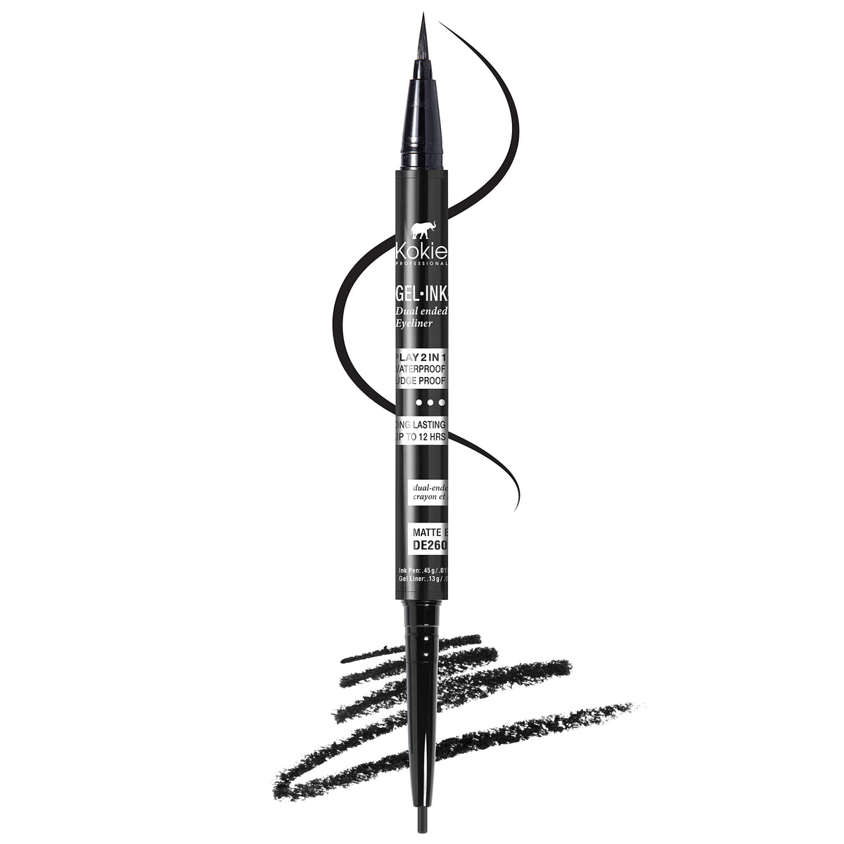 Kokie Gel Ink Dual Ended Eyeliner in matte black product shot for defined eyes