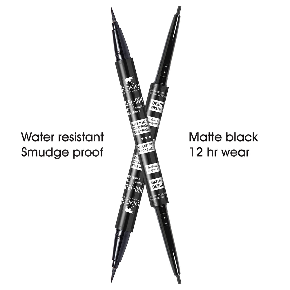 Kokie Gel Ink Dual Ended Eyeliner swatch showing rich matte payoff