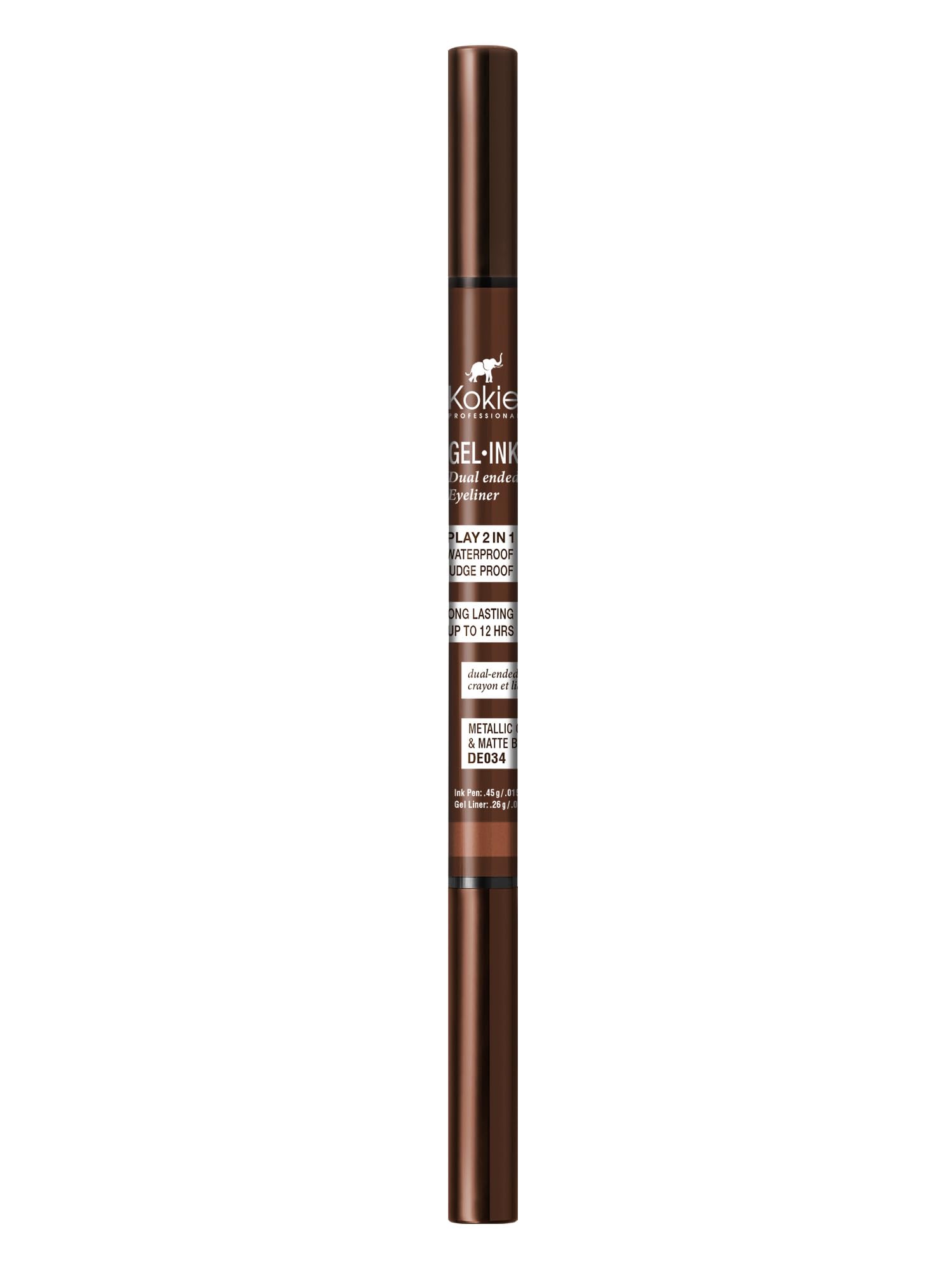 Kokie Gel Ink Dual Ended Eyeliner matte brown swatches for natural definition and blending.