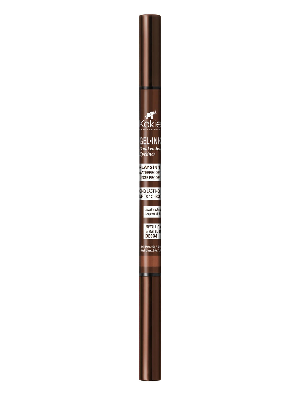 Kokie Gel Ink Dual Ended Eyeliner matte brown swatches for natural definition and blending.