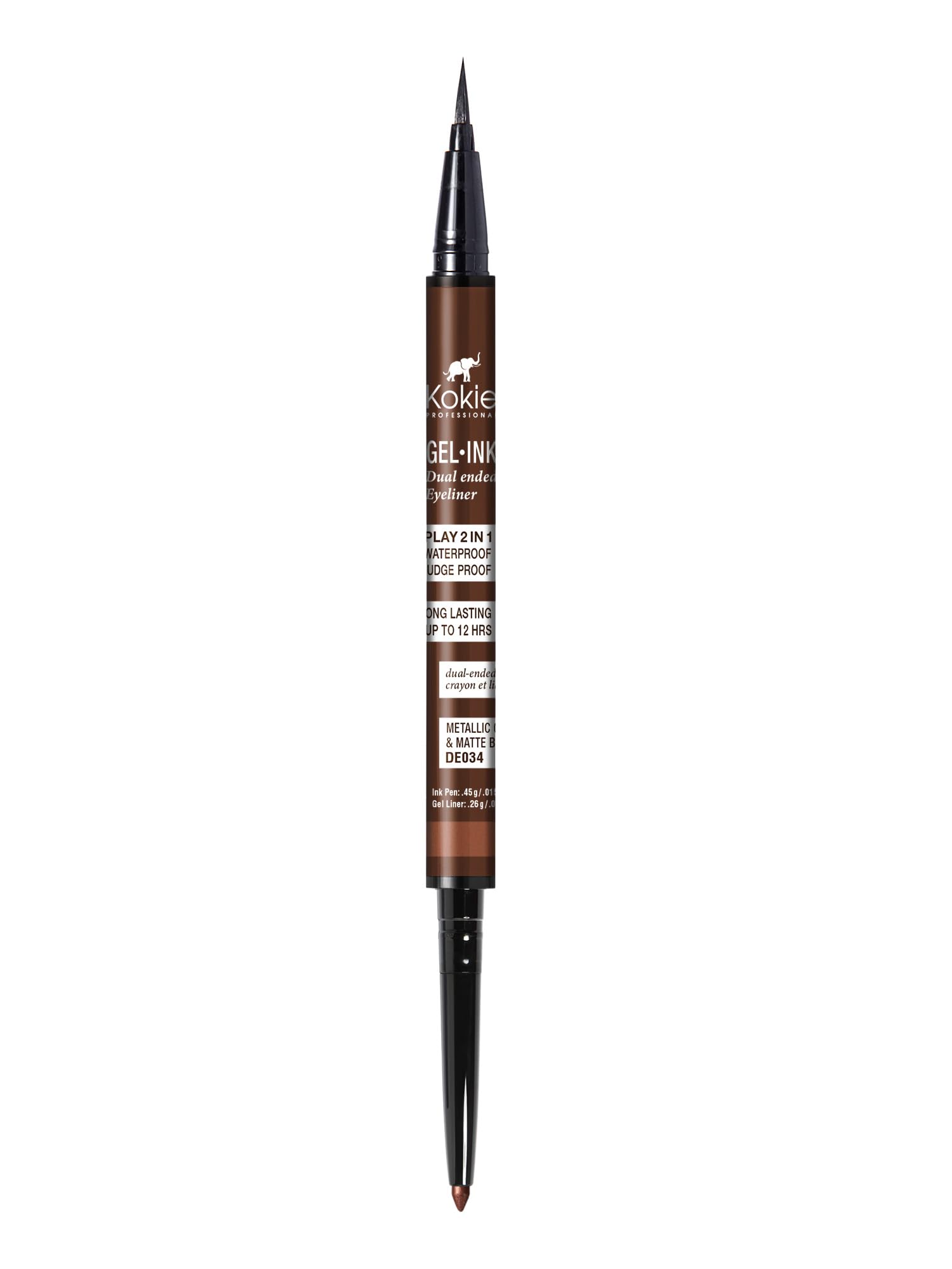 Kokie Gel Ink Dual Ended Eyeliner metallic copper cap for vibrant accents that last.