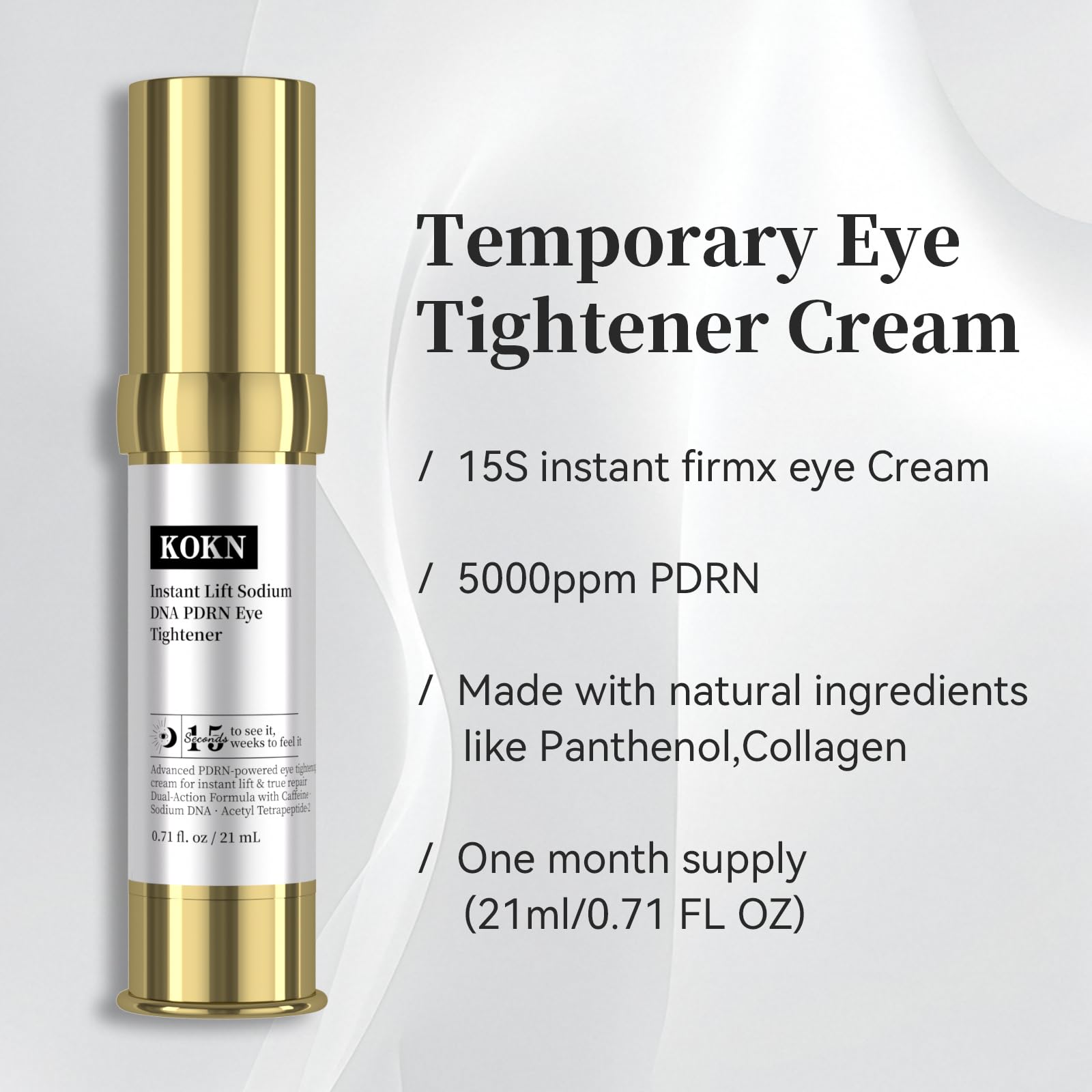 KOKN 15S Eye Cream application shot showing quick, light absorption.