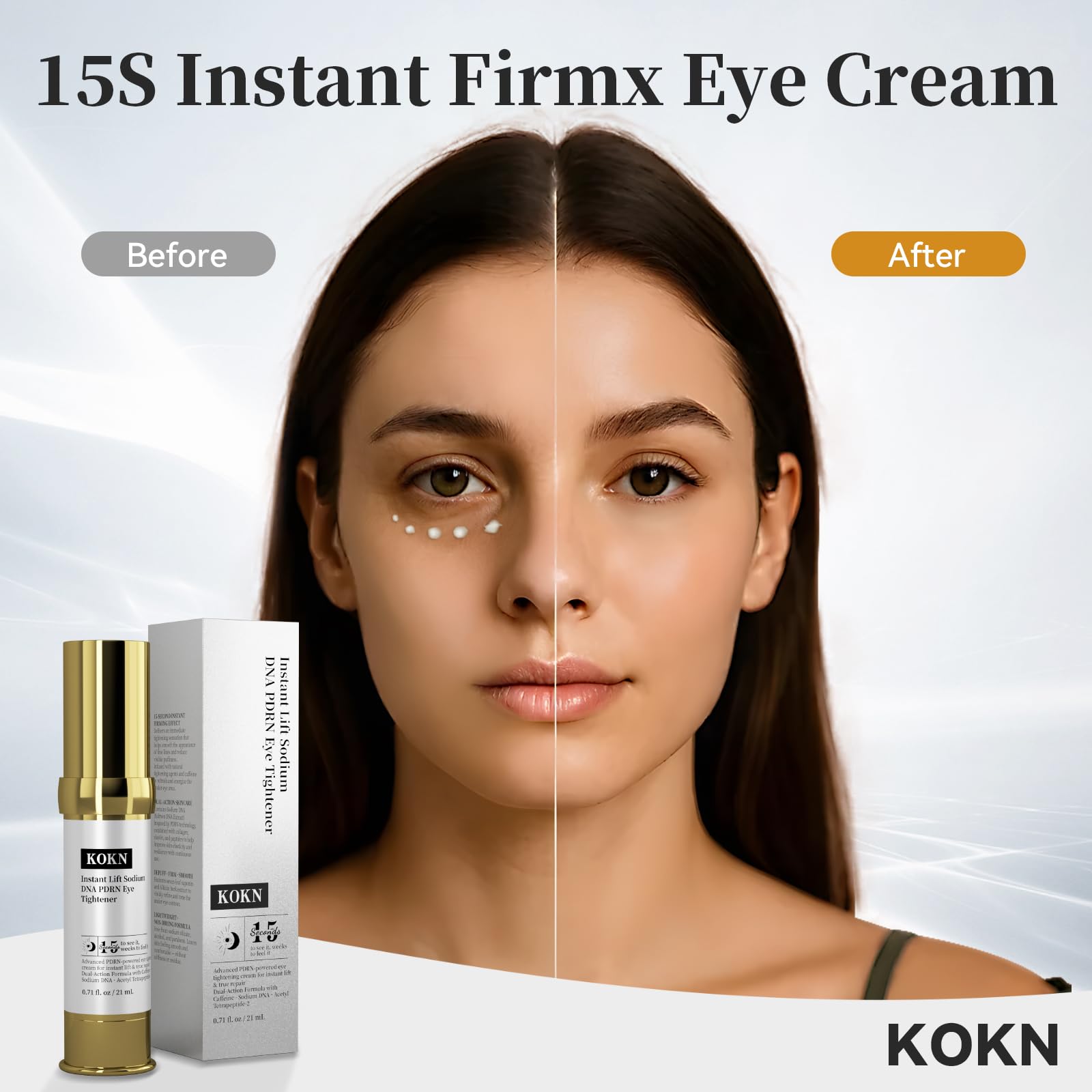 KOKN 15S Eye Cream texture close-up demonstrating creamy, hydrating formula.