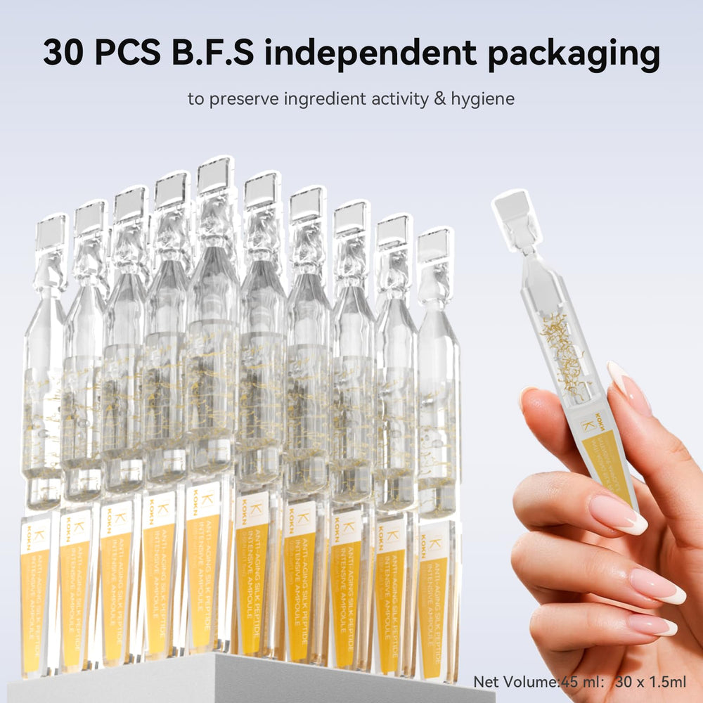 KOKN Silk Peptide Ampoule creates a natural glow after use.