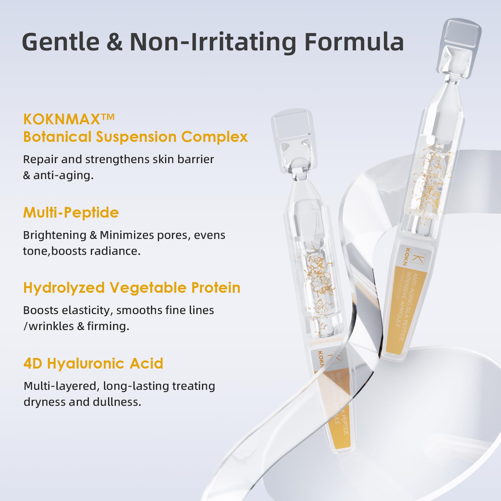 KOKN multi-peptide and collagen blend targets fine lines and elasticity.