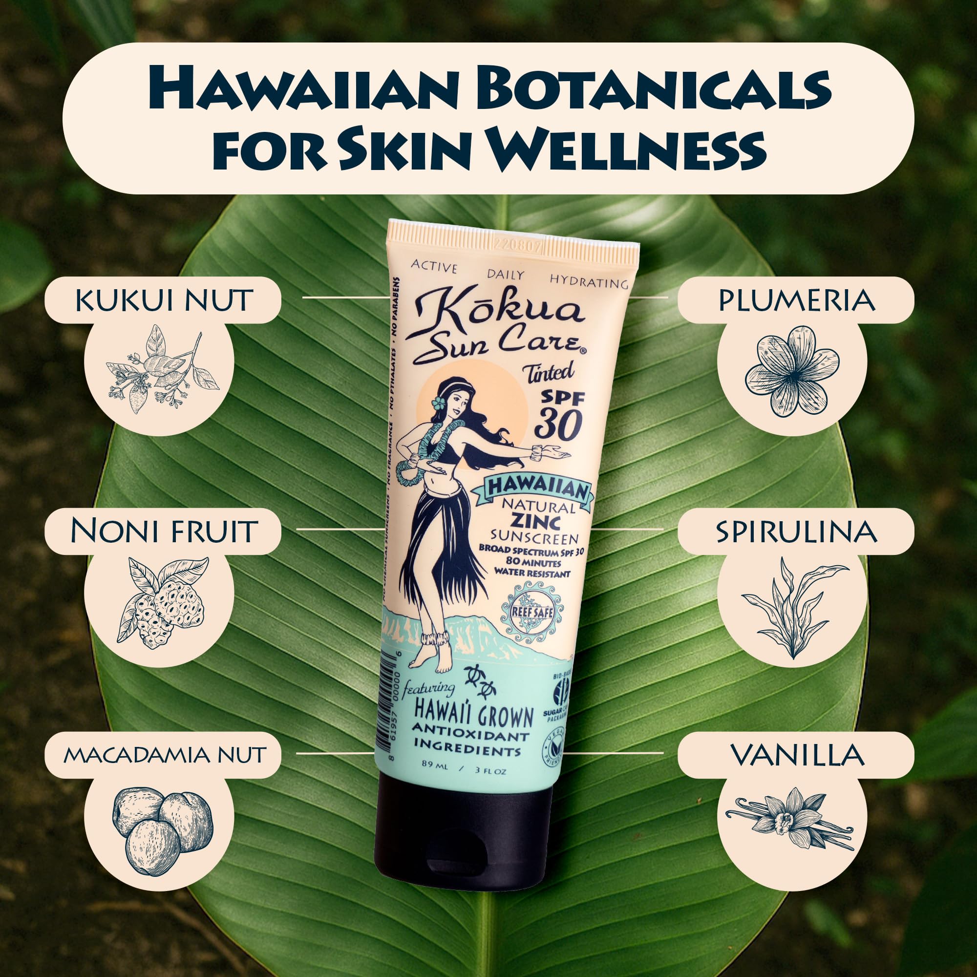 Kokua Sun Care tinted sunscreen swatch for natural glow without white cast