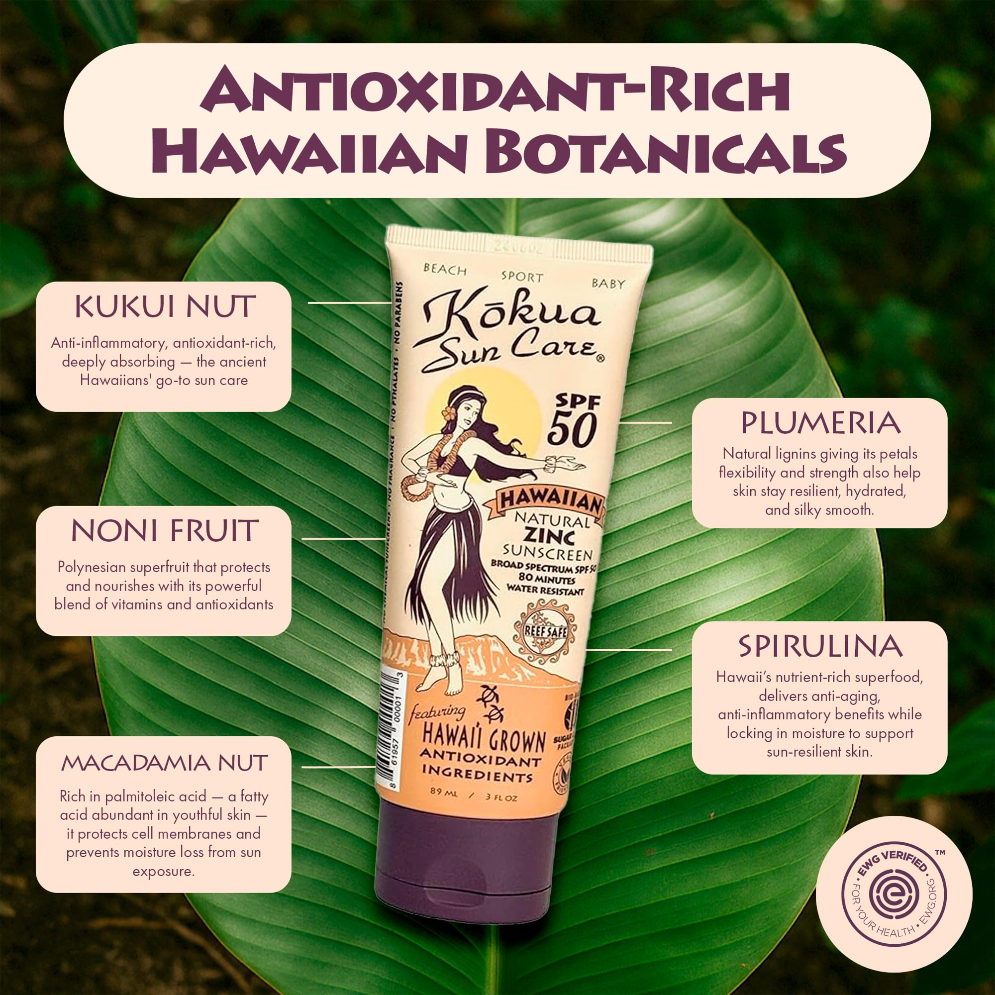 Kokua Sun Care on body shows even coverage with mineral protection