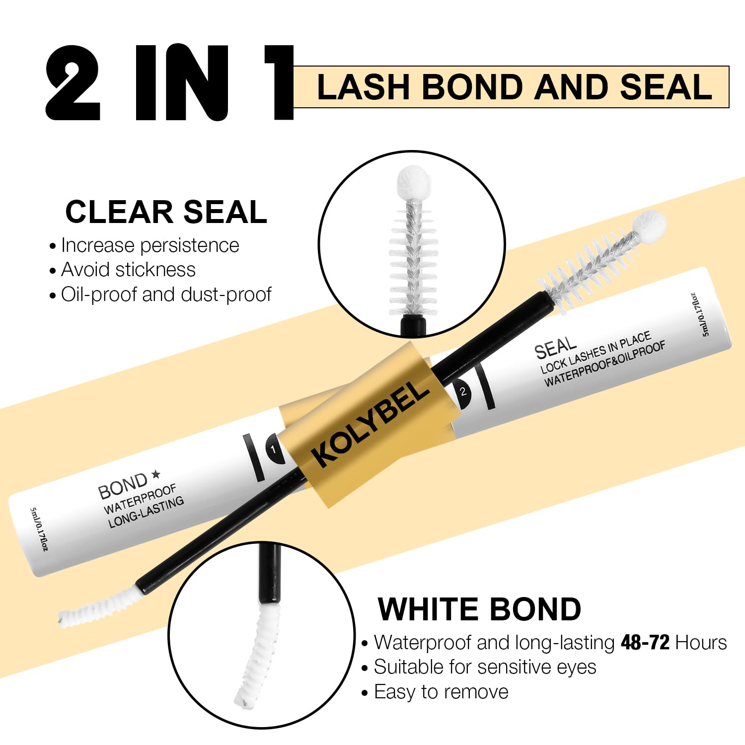 KolyBel delicate brush head enables precise application on natural lashes.