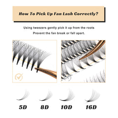 Kolybel premade lash fans 8-15mm mixed length enables flexible styling options