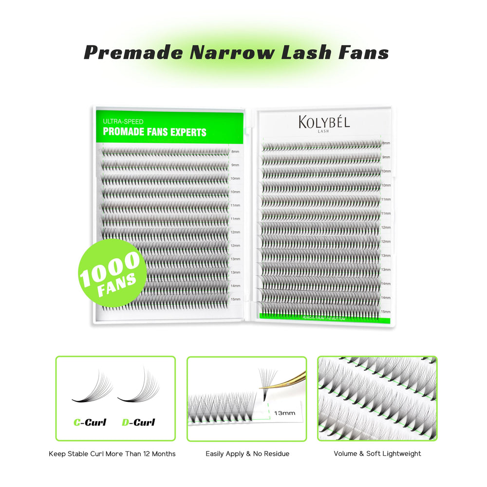 Kolybel Mixed 8-15mm lash fans illustrate versatile length options.