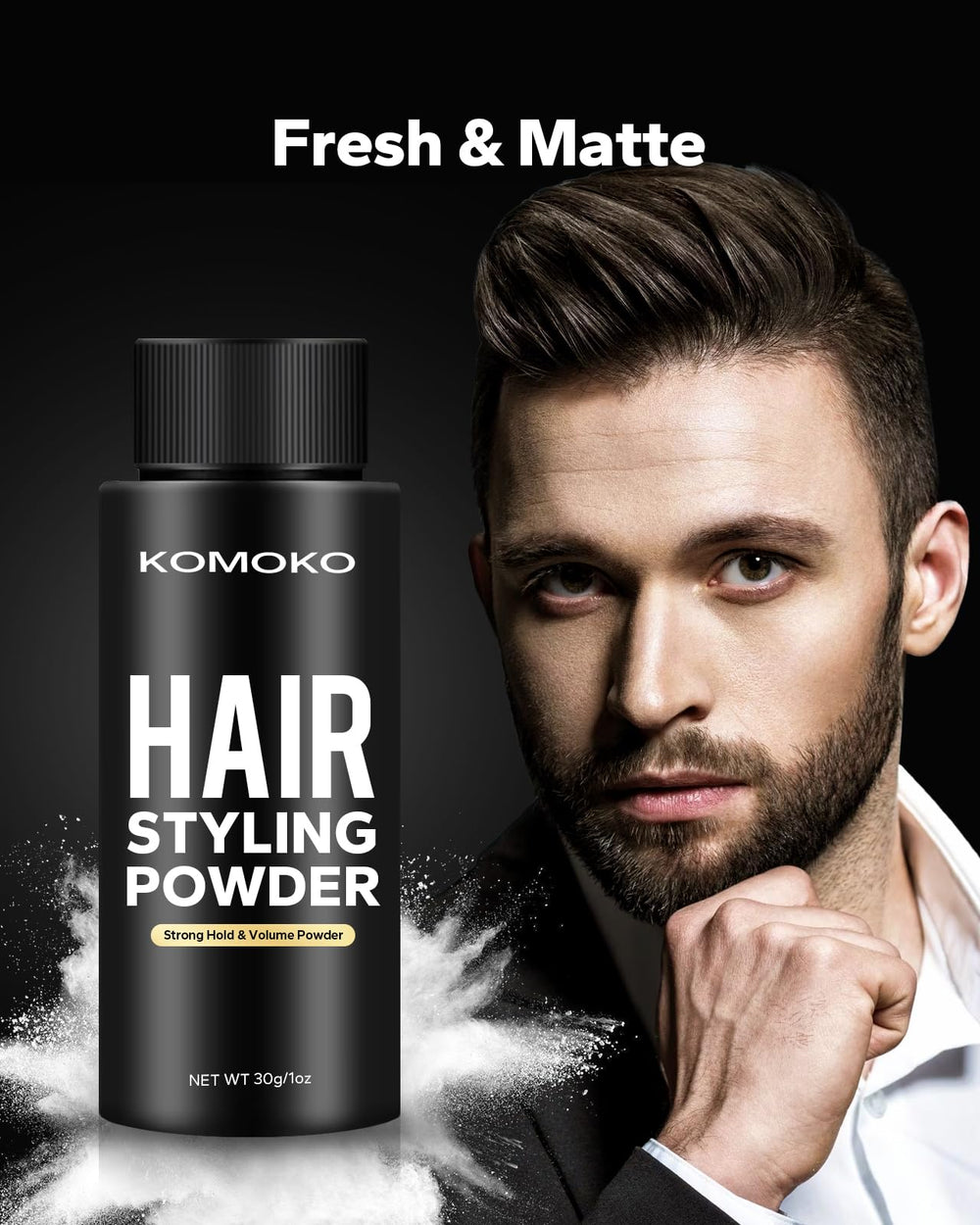 Komoko hair styling powder hands-apply for easy texture and hold.