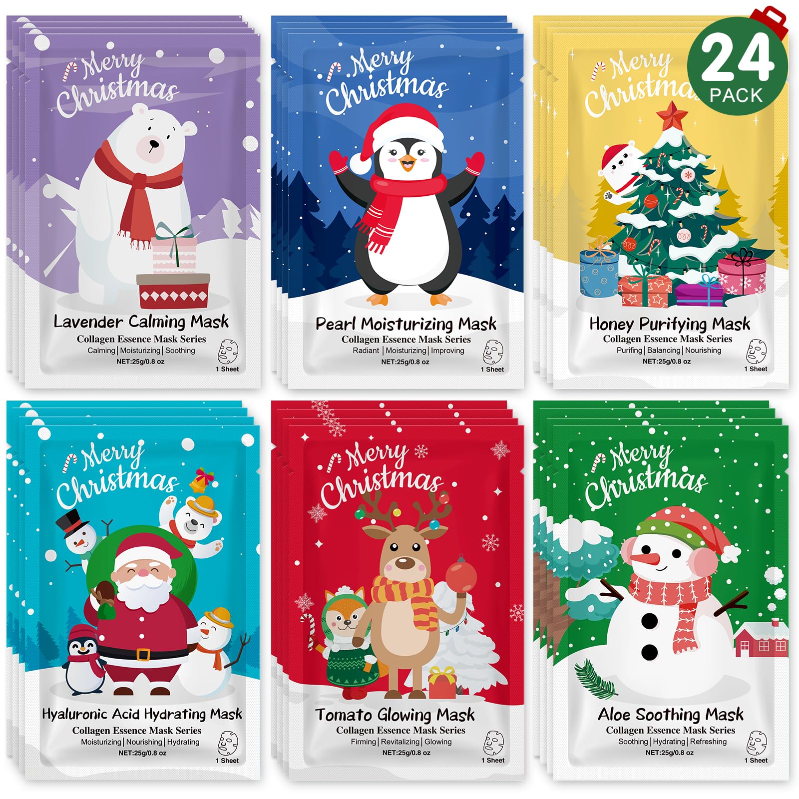 KONEUK 24-pack Christmas face masks bundle, festive packaging for gifting