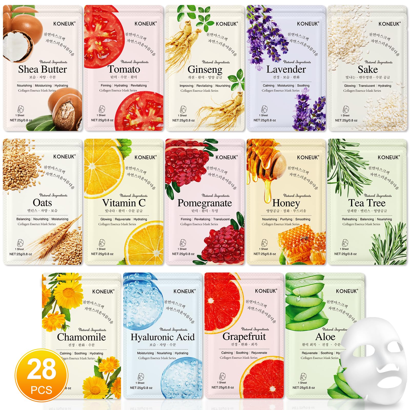 KONEUK 28-pack gift set box with hydrating masks for all skin types