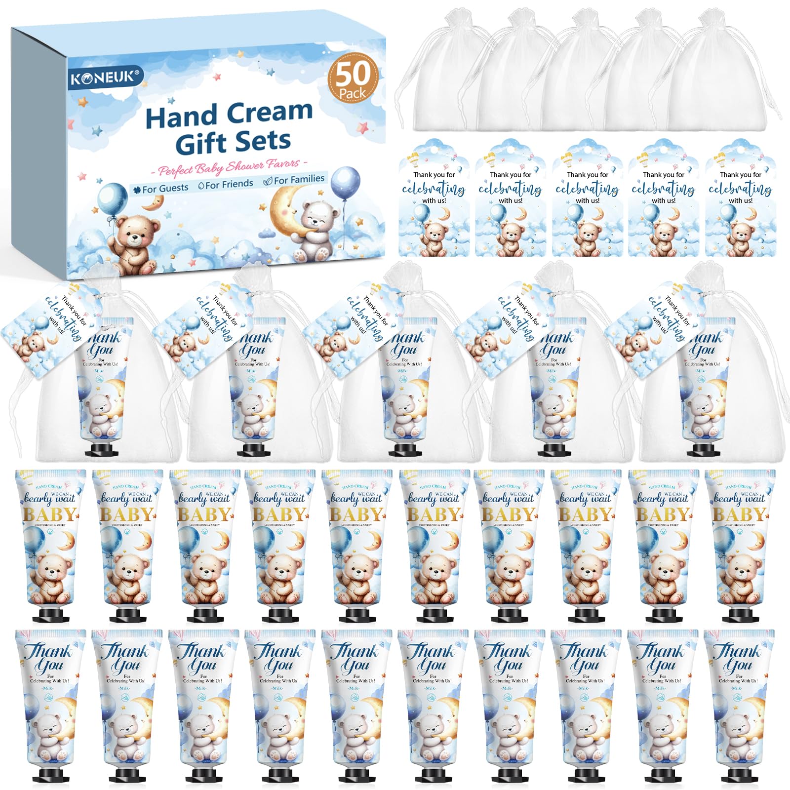 KONEUK 50-pack baby shower hand cream gifts for guests.