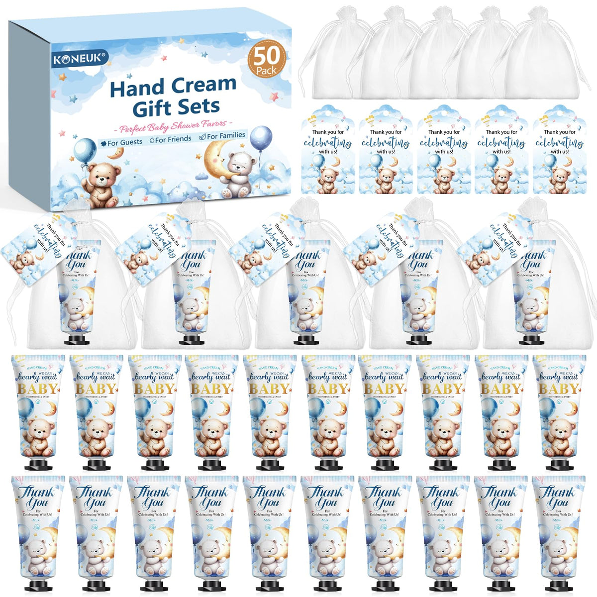 KONEUK 50-pack baby shower hand cream gifts for guests.