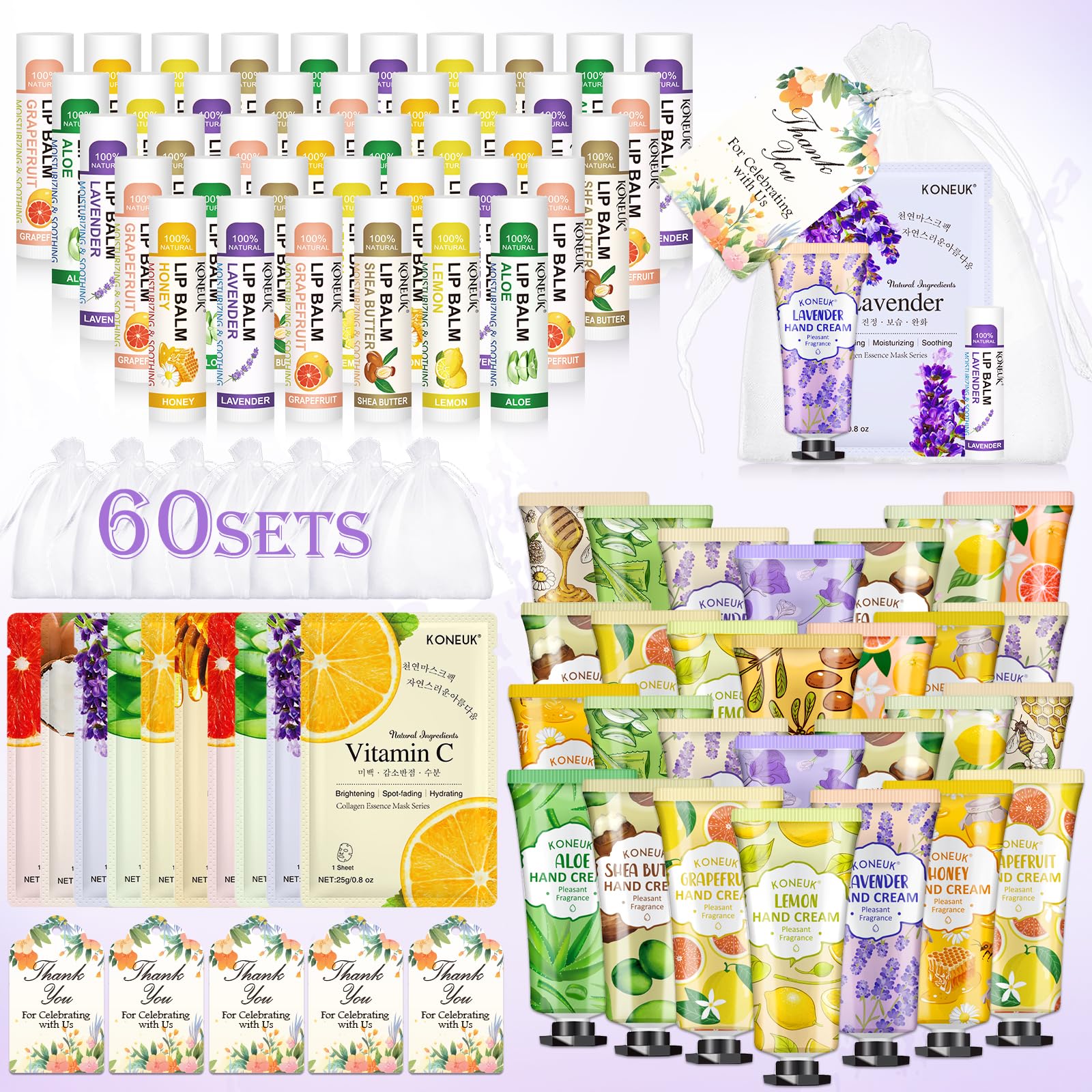 KONEUK bulk lip balm set with six scents for guest favors and hydration.