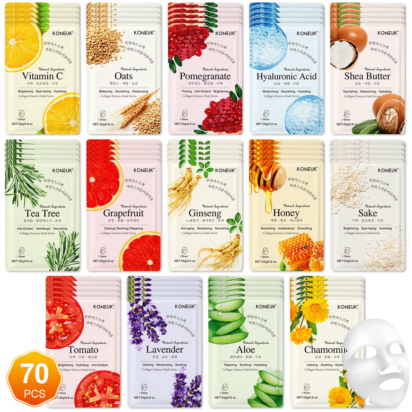 KONEUK 70-pack masks gift set packaging view, ideal for gifting