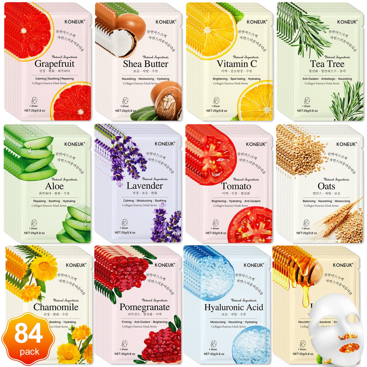 KONEUK 84-pack mask variety offering daily hydration and nourishment.