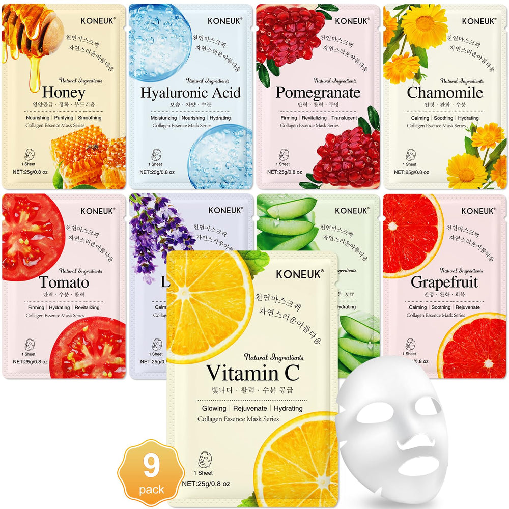 KONEUK 9 Pack collagen face mask lemon for hydration and radiant skin