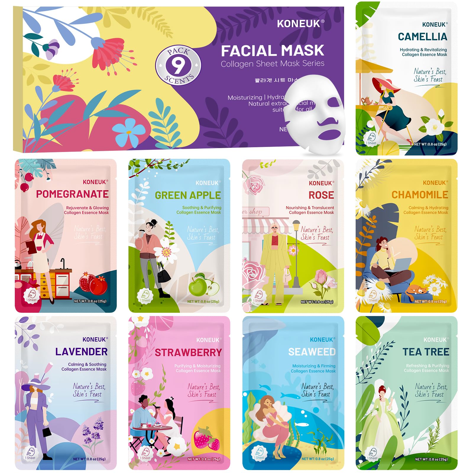 KONEUK 9-pack pomegranate mask for deep hydration and soothing skin