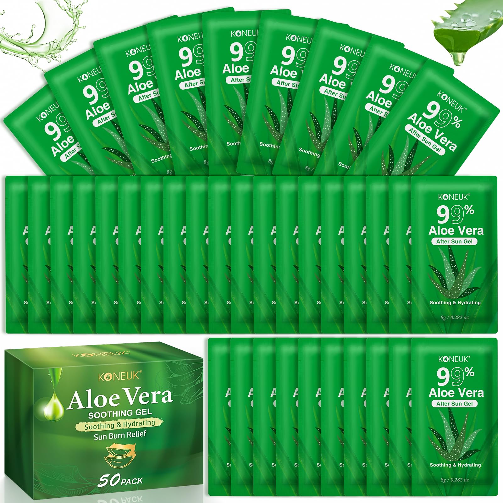 KONEUK Aloe Vera Gel 50-pack sachets for on-the-go hydration