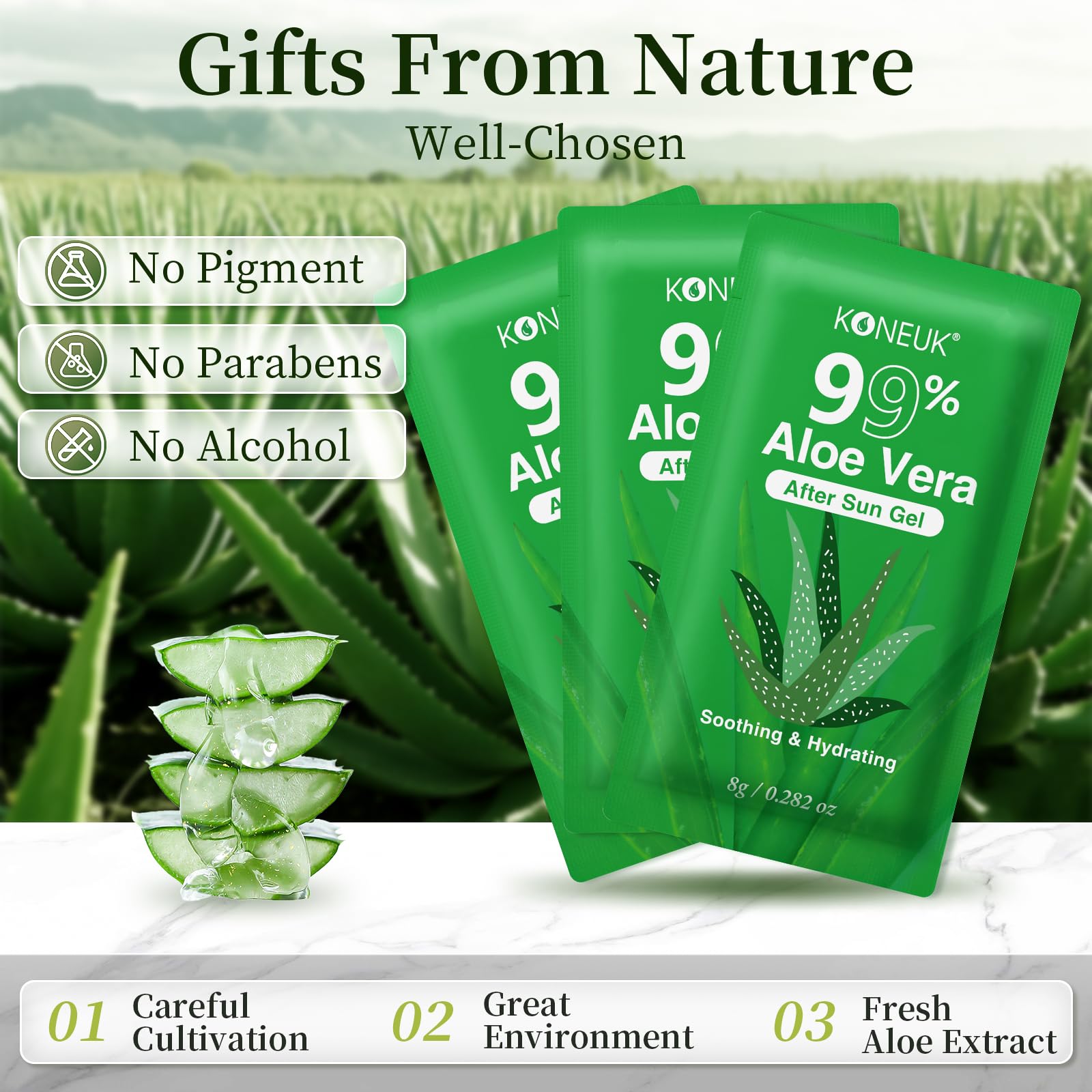 KONEUK travel-size aloe gel in compact pack for easy skincare
