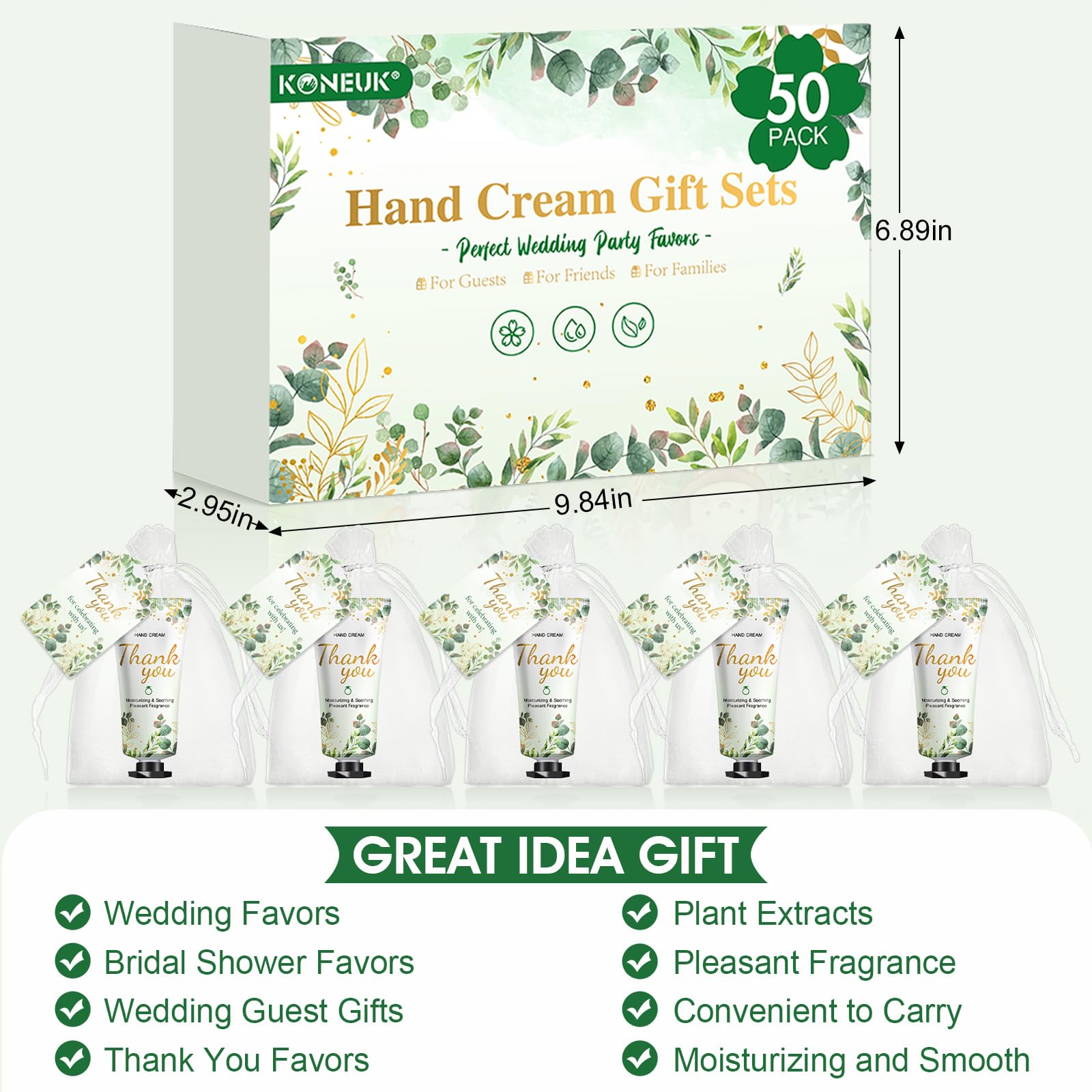 KONEUK eucalyptus packaging complements elegant wedding favors beautifully.