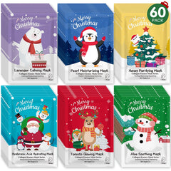 KONEUK Christmas face masks 60-pack packaging shown for holiday gifting and skincare.