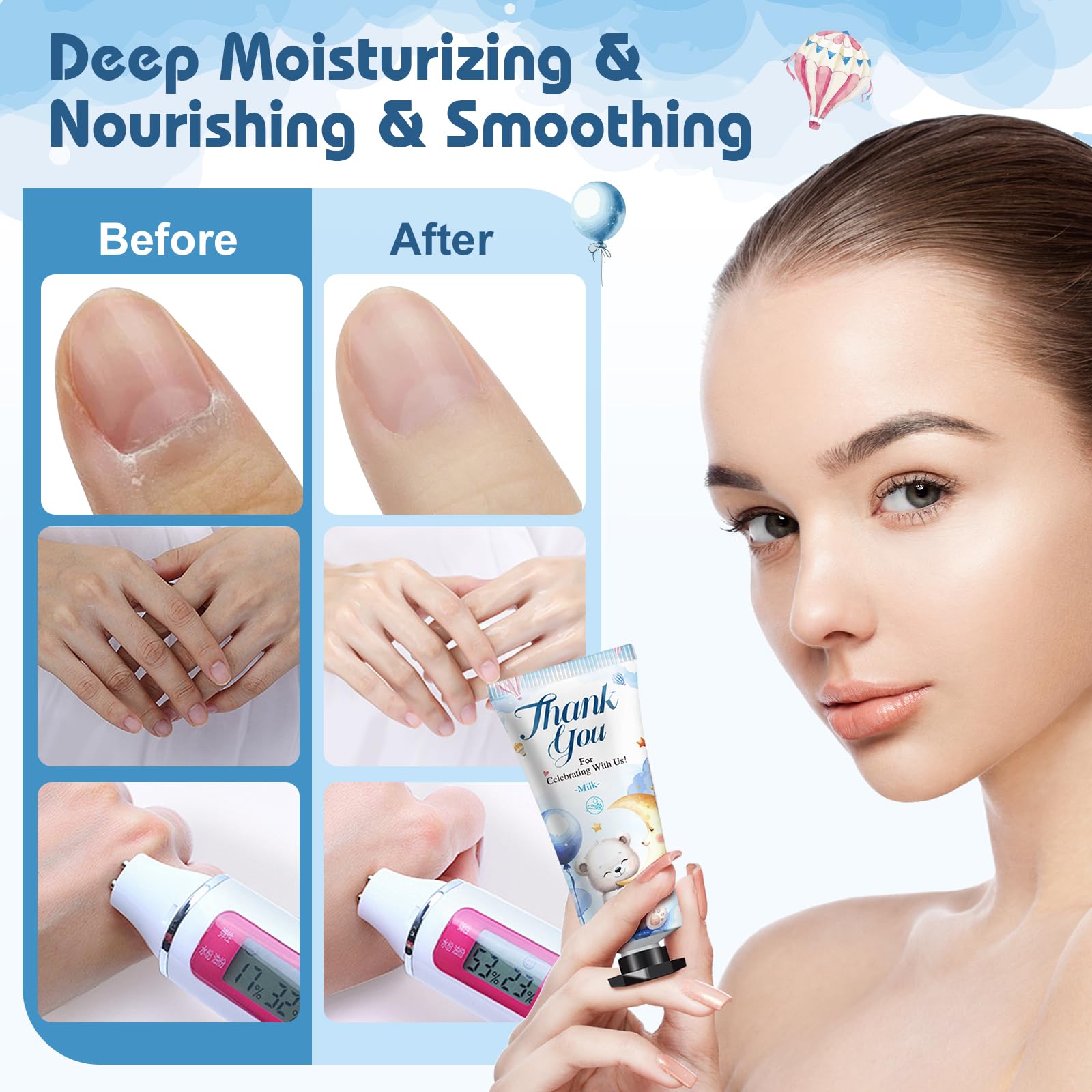 Moisturizing hand cream with coconut oil and shea butter for dry hands.