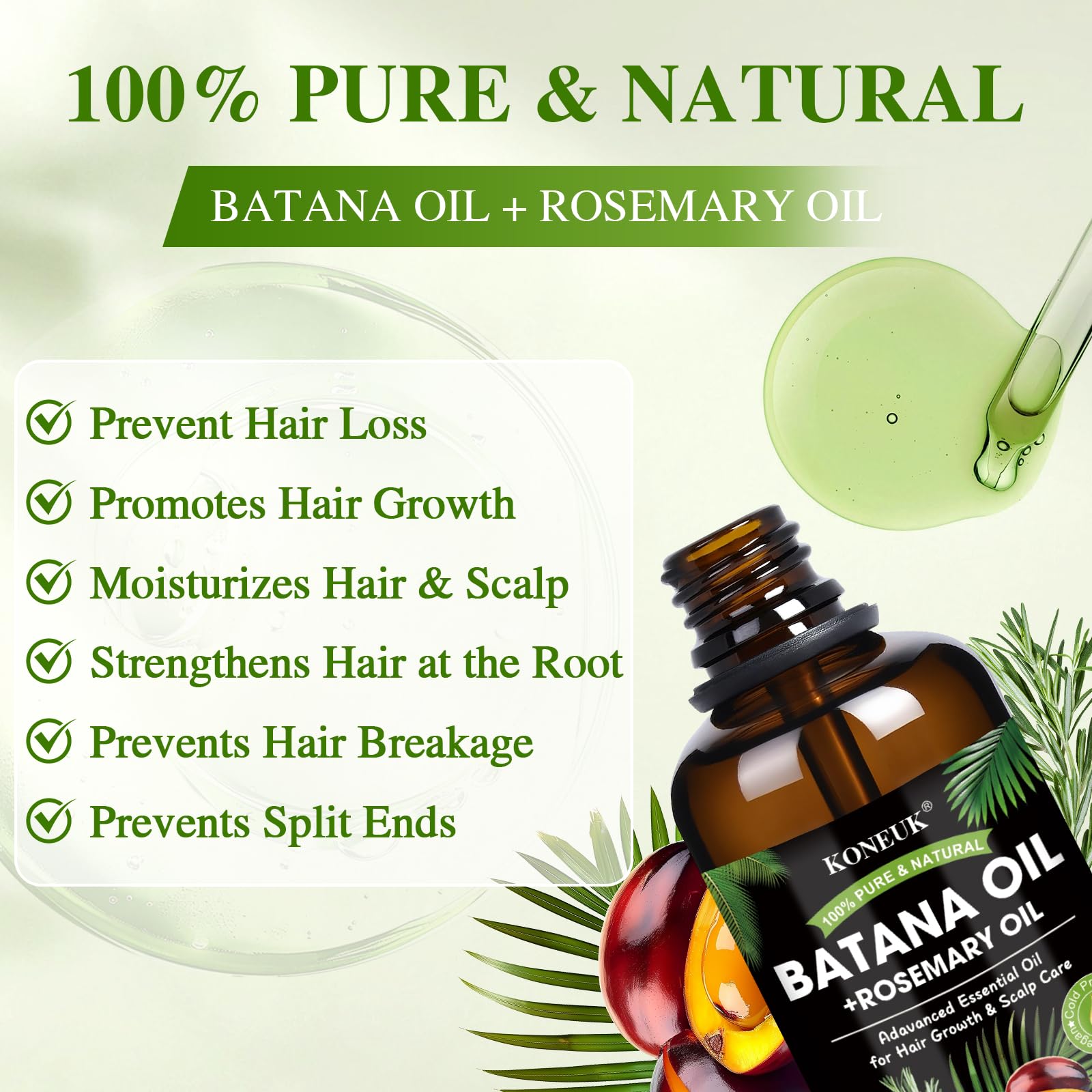 KONEUK Rosemary Oil bottle highlighting scalp revitalization for hair.