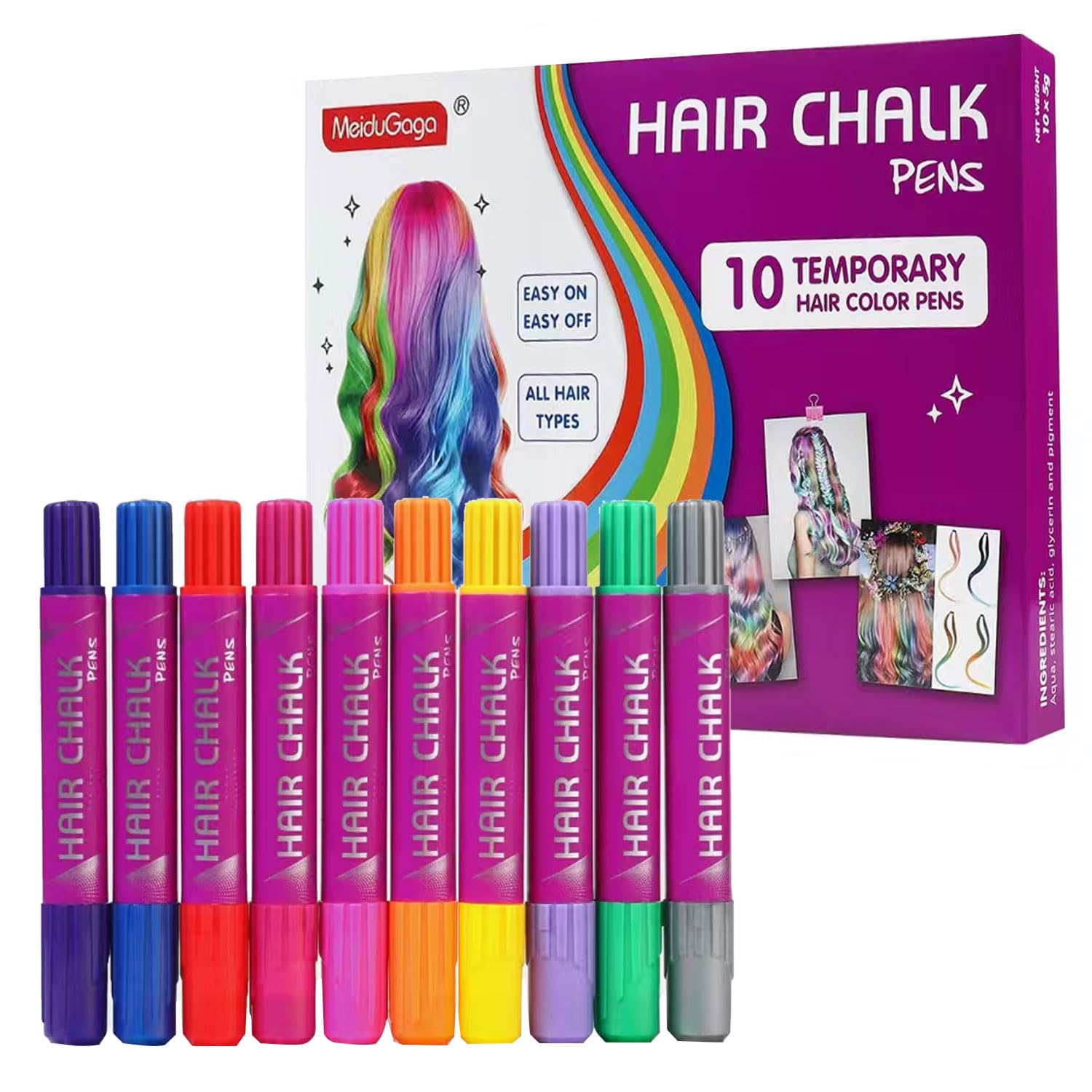 KongJuntzd Hair Chalk 10-Color Kit with glitter for vibrant party looks