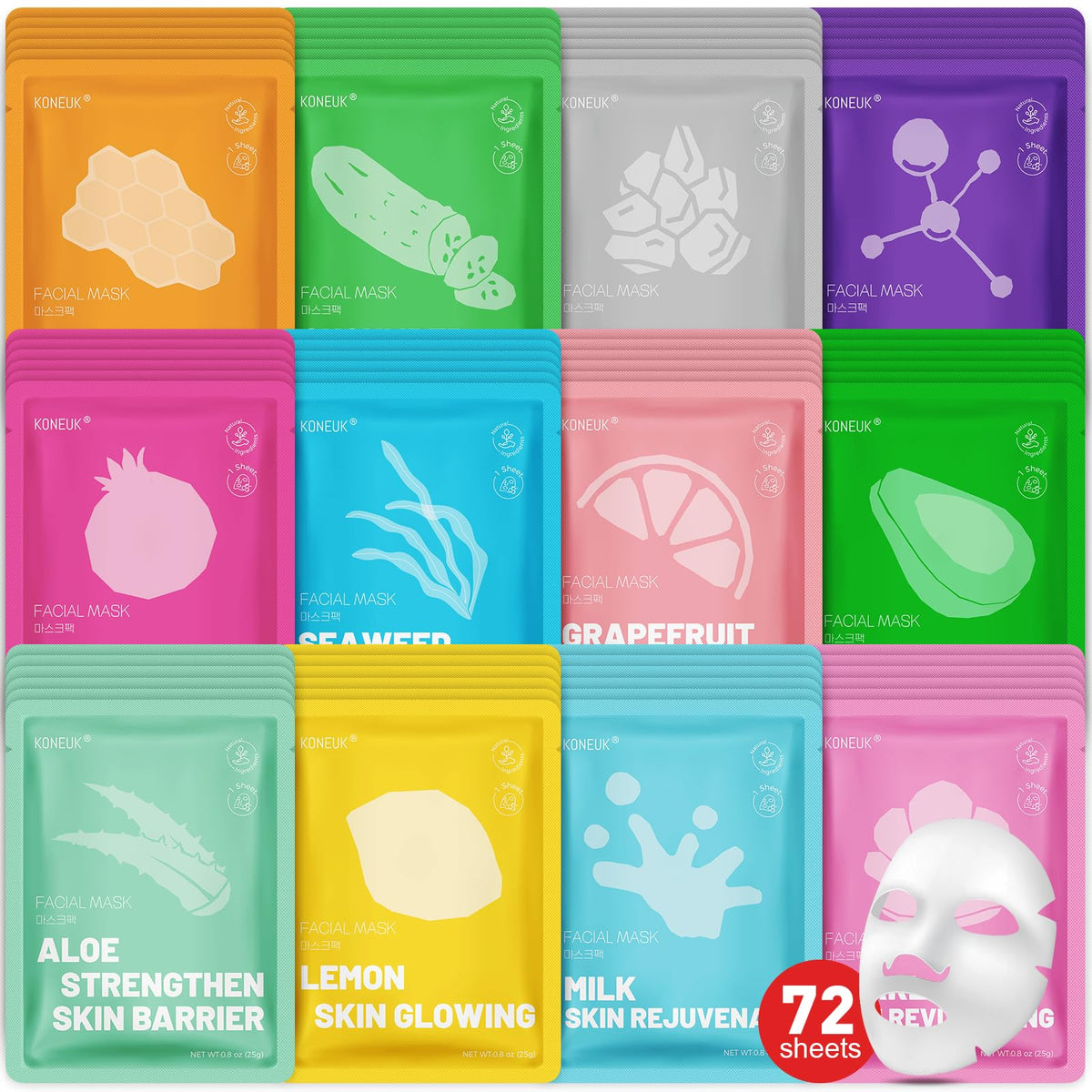 KONEUK 72-pack grapefruit mask for refreshing hydration and glow.