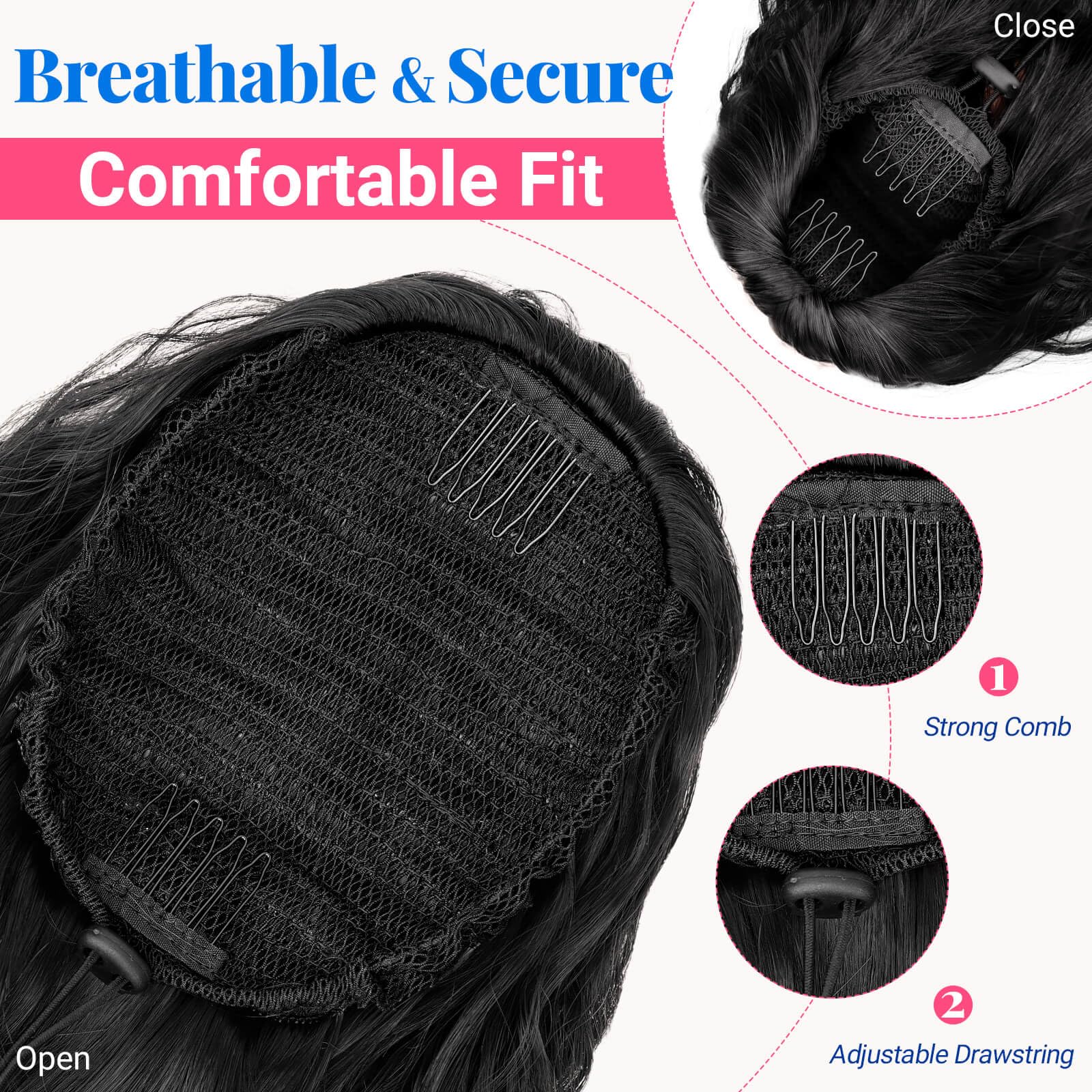 KooKaStyle ponytail features two combs and elastic drawstring to prevent slipping.