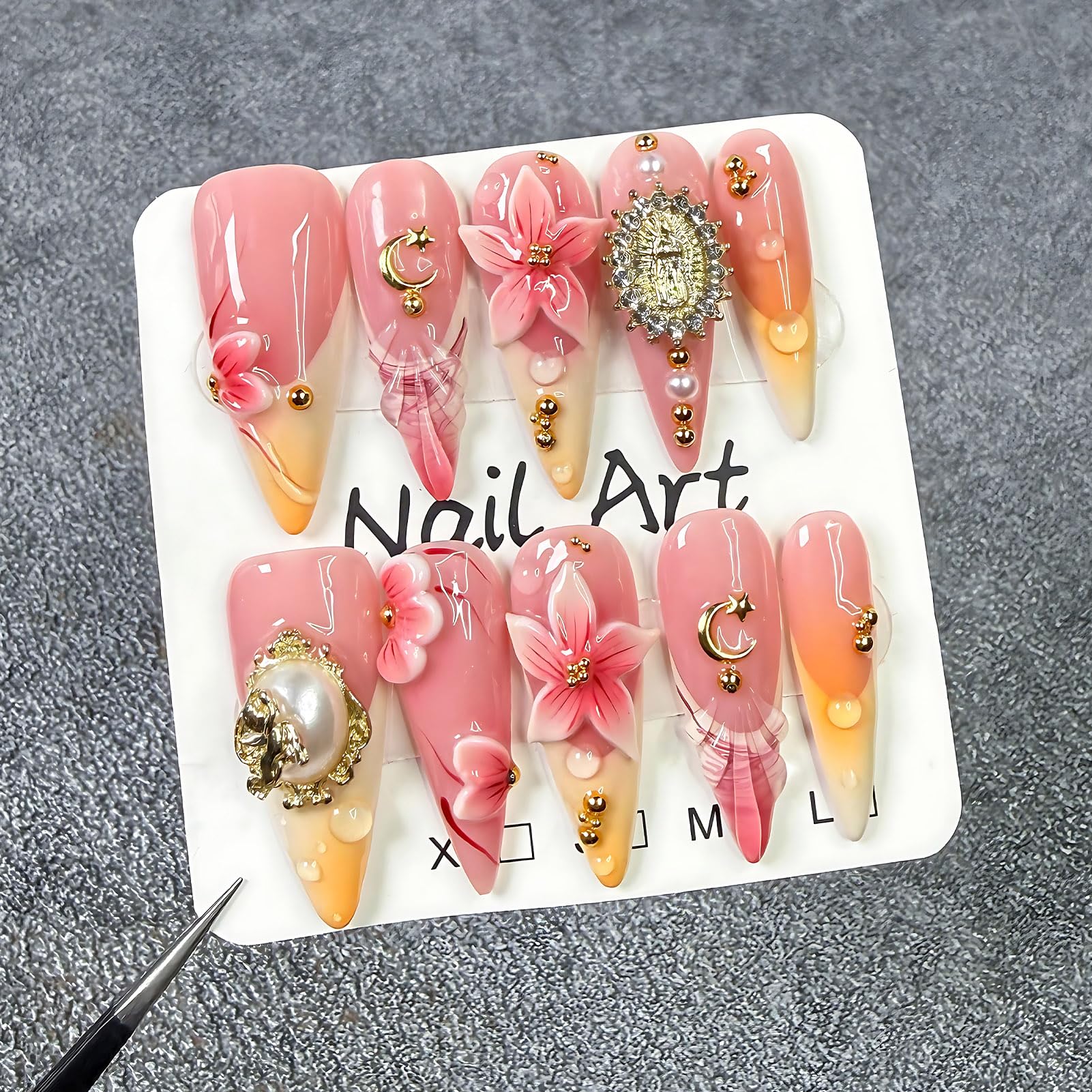 Koopnati handmade nails long almond set for at-home salon-quality manicures.