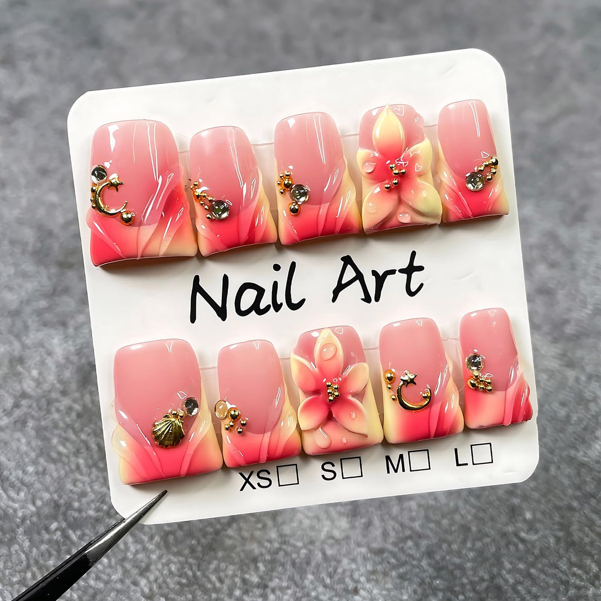koopnati handmade press-on nails with duck red French tips showcase 3D design for at-home salon wear.