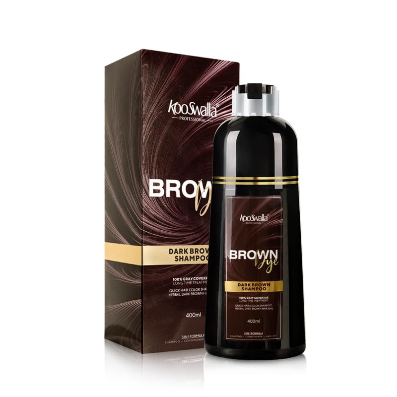 KooSwalla Brown 3-in-1 bottle demonstrates easy gray coverage at home.