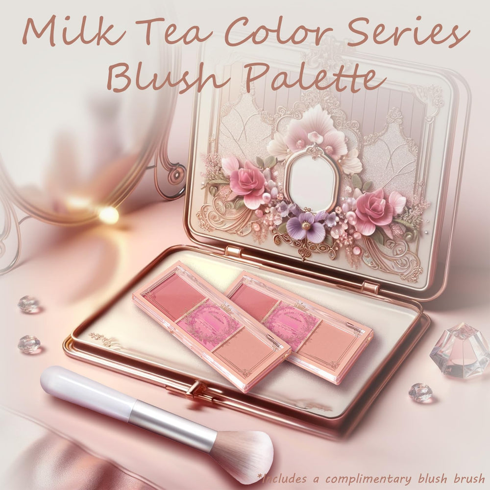 Kootinn 3-color matte pink blush palette open with brush shows easy, buildable application
