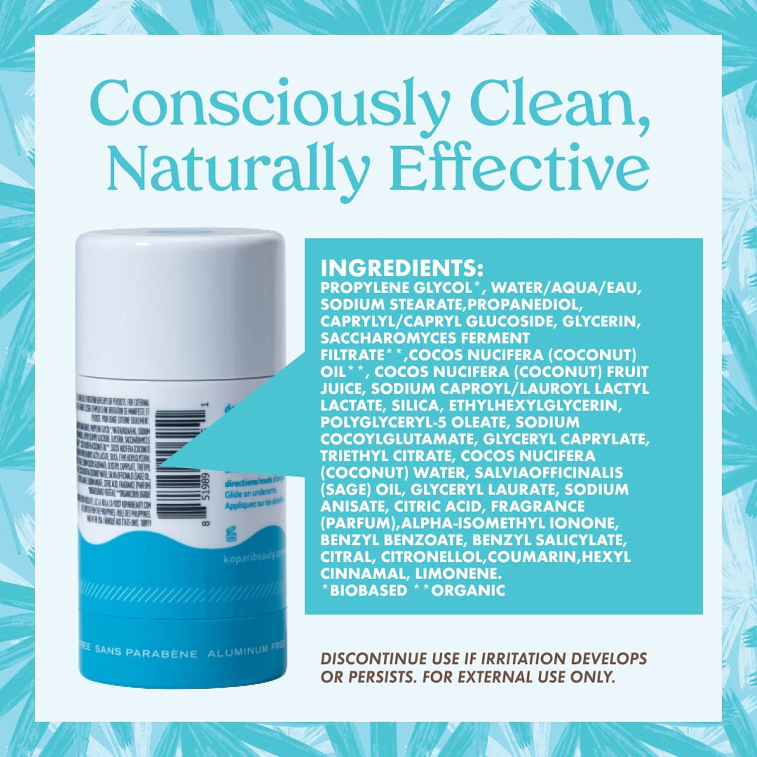 Kopari beach scent close up on deodorant bottle